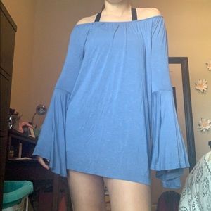 Blue boho 70’s bell-sleeved shift dress